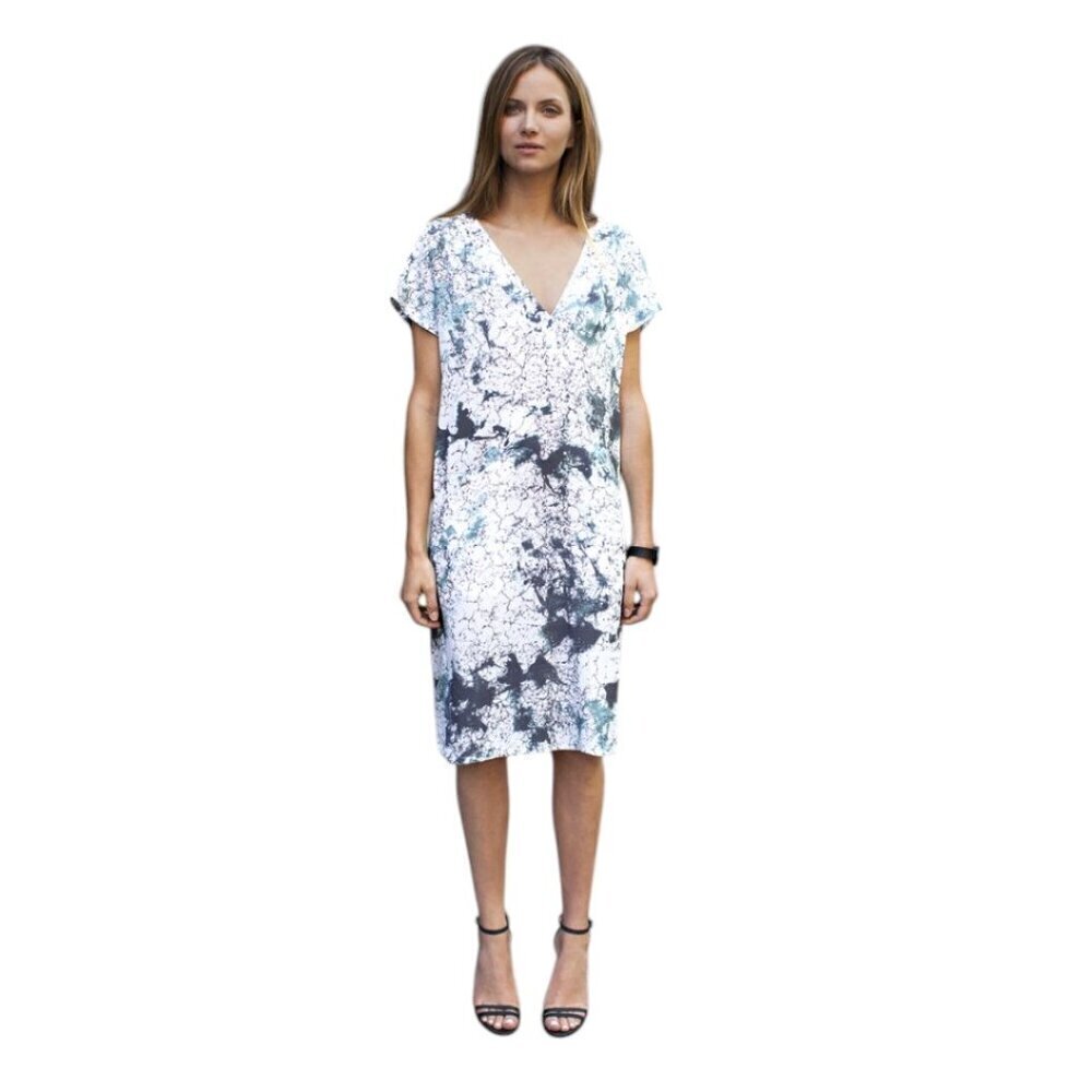 Emerson Fry V Neck Column Turquoise Rock Short Sleeves Dress